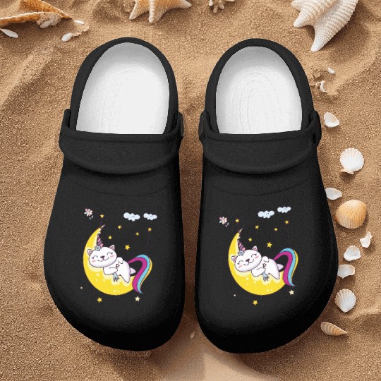 Unicorn pony cat on the moon, magic sleeping time Nurse Clogs