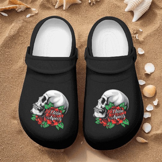 CA SKULL AND ROSES Nurse Clogs