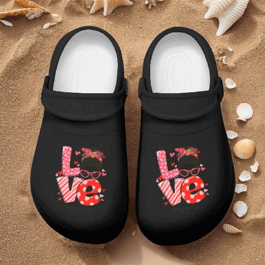 ove Messy Bun Daycare Teacher Valentines Day Nurse Clogs
