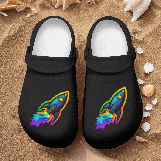 Psychedelic Retro Neon Rocket Nurse Clogs