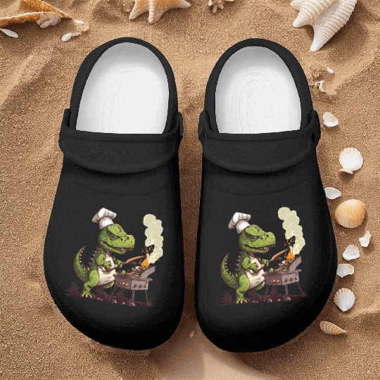 Baby Dinosaur Using A Charcoal Grill Cooking Meat Nurse Clogs