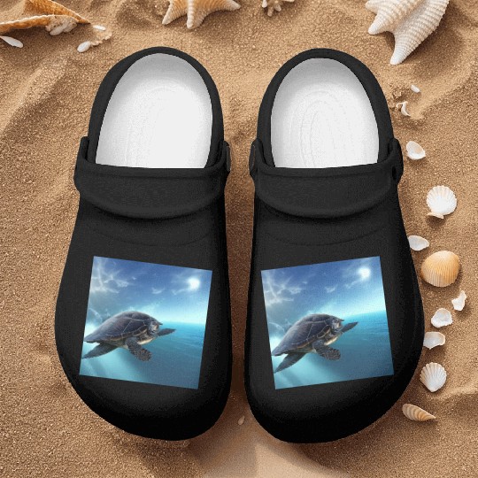 Turtle swimming in the blue ocean print Nurse Clogs