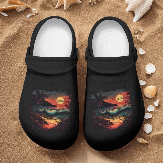 Vibrant Beach Sunset Design - Colorful Paradise Nurse Clogs