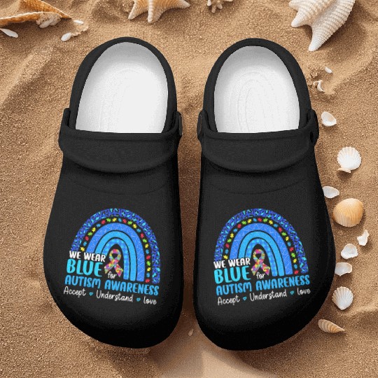 Rainbow Be Kind Trendy Nurse Clogs We Wear Blue For Autism