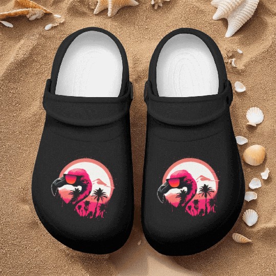 Retro Sunset Pink Flamingo Summer Design Flamingo Nurse Clogs