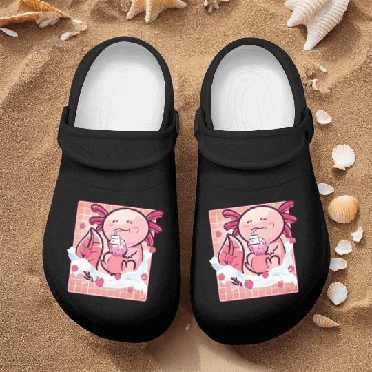 Kawaii Axolotl Strawberry Milk Shake Funny Sushi Nurse Clogs