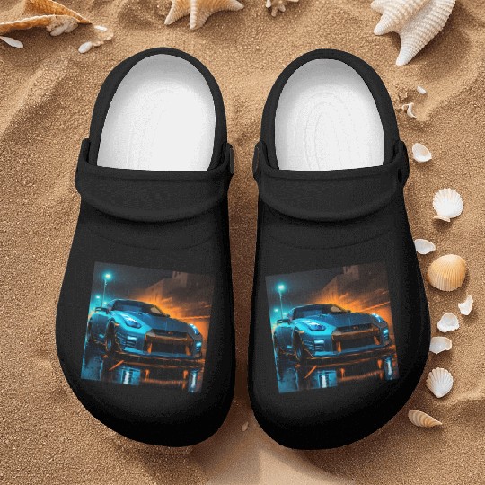 neon blue car design Nurse Clogs