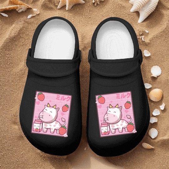 Kawaii Pink Strawberry Cow Milk Shake Otaku Anime Nurse Clogs