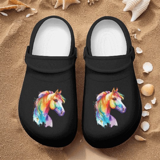 Watercolor Horse Pony Colorful Pet Ponys Lover Nurse Clogs