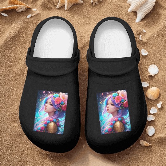 Spring Girl with a bouqet of flowers garland #11 Nurse Clogs