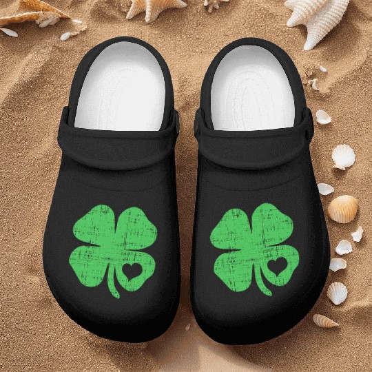 Green Four Leaf Clover Heart - St Patricks Day4 le Nurse Clogs