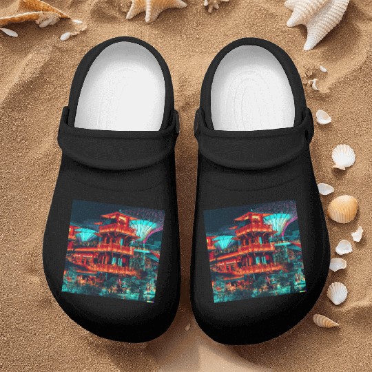 Neon Synthwave Cyber Futuristic Town Retro Future Nurse Clogs