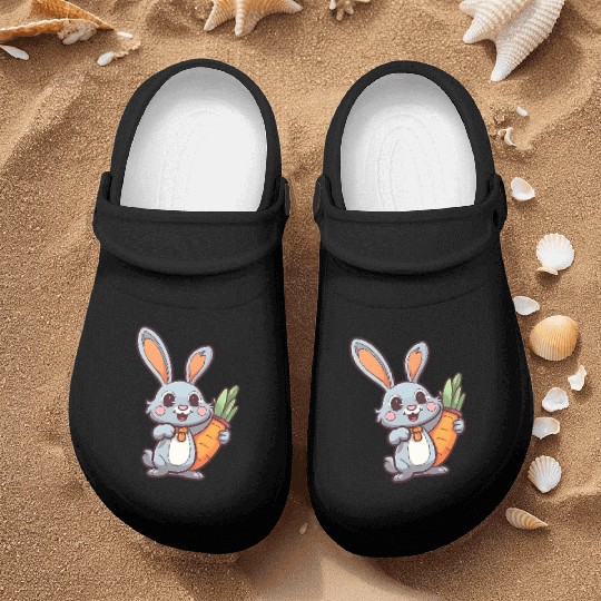 Carrot-Loving Easter Bunny: Cute 2D Design Nurse Clogs