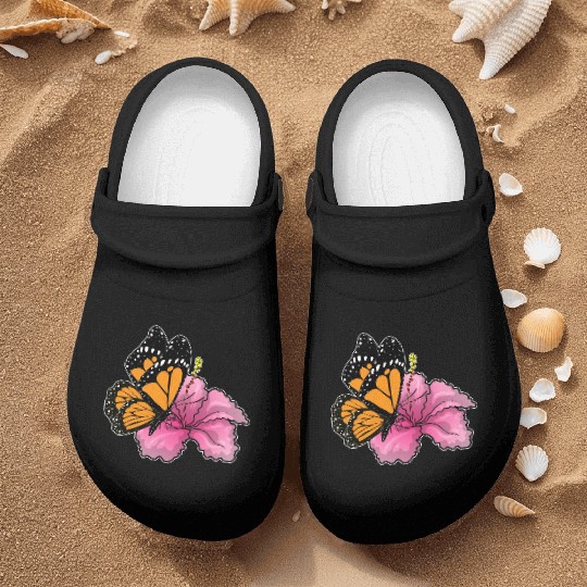 Butterfly Hibiscus Flower Nurse Clogs