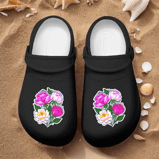 Peony Flower Art Nurse Clogs