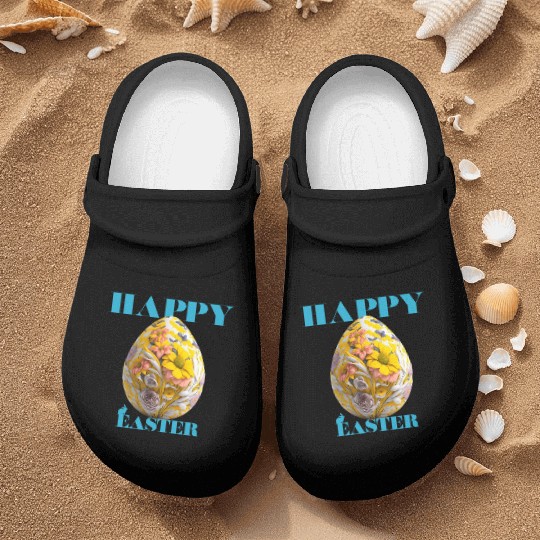 Happy Easter Egg Design with Floral Elements Nurse Clogs
