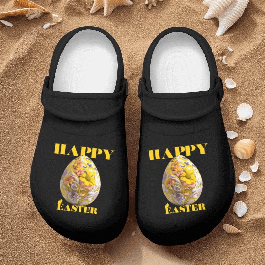 Happy Easter Egg Design with Floral Elements Nurse Clogs