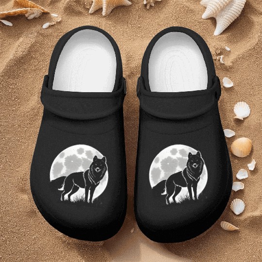 Wolf howling at the moon graphic Nurse Clogs