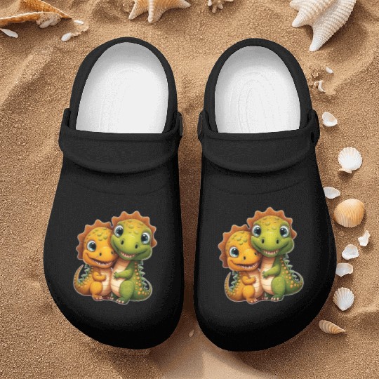 Cute dino dinosaur siblings brothers kids love Nurse Clogs
