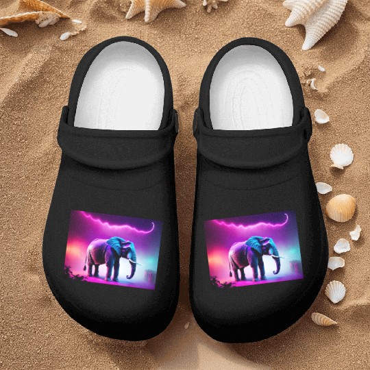 Trance Neon Elephant Graphic Nurse Clogs