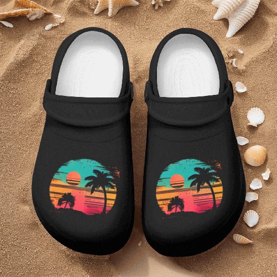 Vintage Retro Sunset Watercolor Beach Vacation 8 Nurse Clogs
