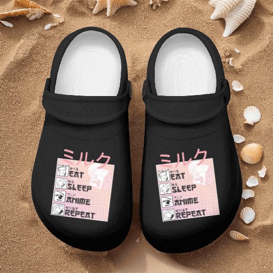 Eat Sleep Anime Repeat Straweberry Milk Japanese Nurse Clogs