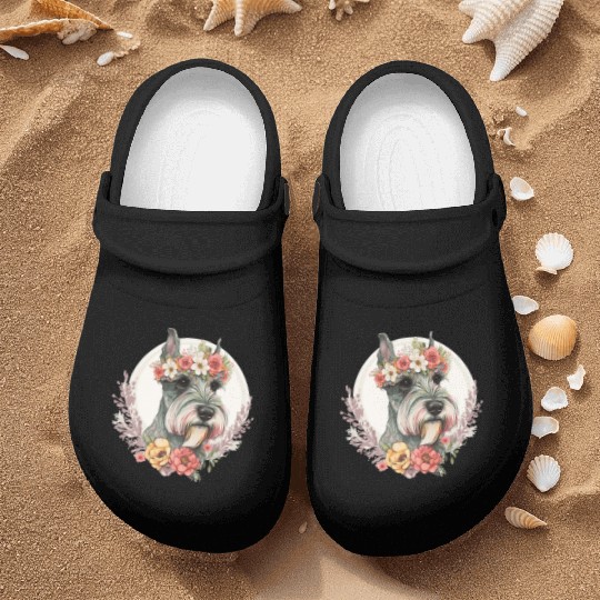 Cute Mini Schnauzer Flower Crown Pet Dog Breed Flo Nurse Clogs