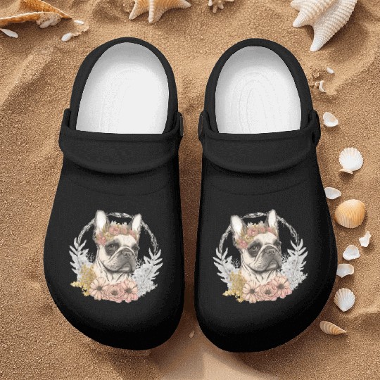 Cute French Bulldog Frenchie Flower Crown Pet Dog Nurse Clogs