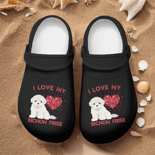 I love my Bichon Frise Cute valentines puppy dog Nurse Clogs
