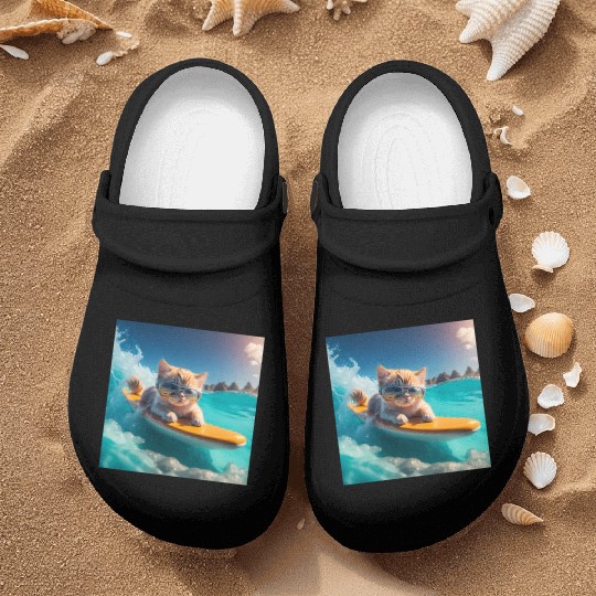 A cute cat surfing in the blue water Nurse Clogs