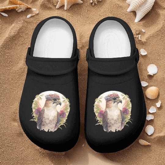 Watercolor Falcon Birds Of Prey Flower Crown Flora Nurse Clogs
