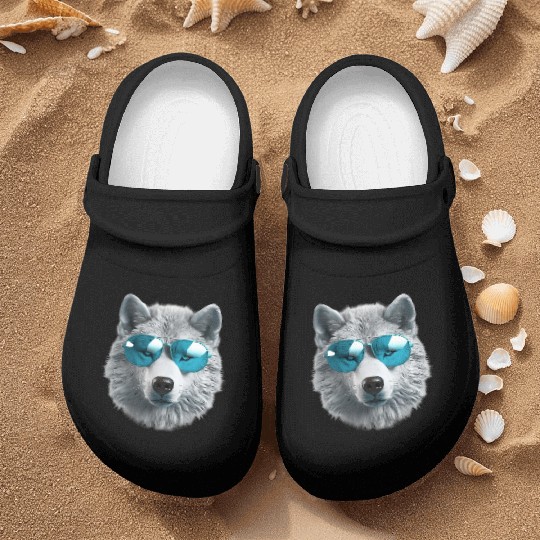 Grey Wolf Wearing Blue Sunglasses Wildlife Animal Nurse Clogs
