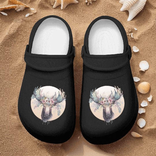 Cute Moose Flower Crown Animal Lovers Nurse Clogs