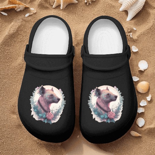 Watercolor Hyena Flower Crown Africa Safari Animal Nurse Clogs