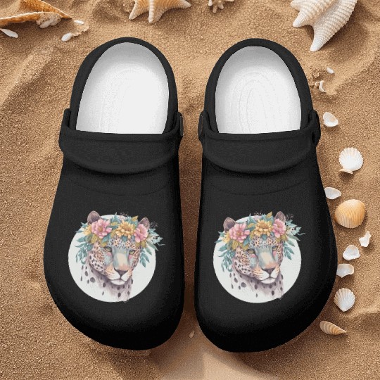 Floral Jaguar Flower Crown Watercolor Animal Nurse Clogs