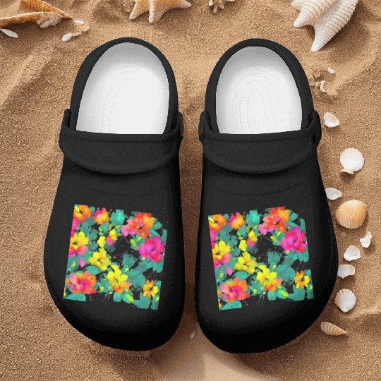 ABSTRACT PAINTING basecolor WATERBASE FLOWER BLACK Nurse Clogs