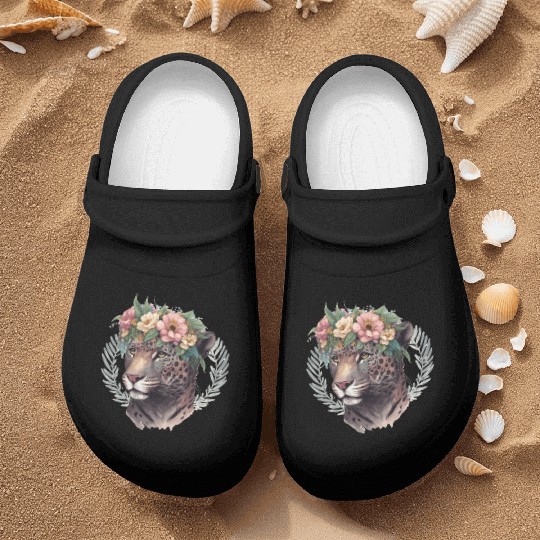 Watercolor Jaguar Flower Crown Wild Cat Lover Nurse Clogs