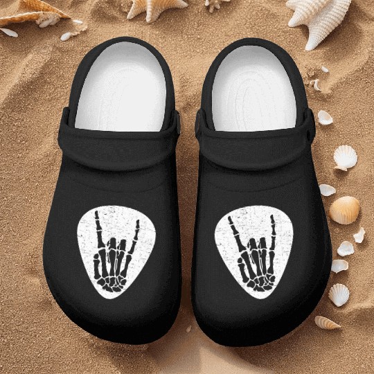 Cool Rock And Roll Skeleton Hand On A Guitar Pick Nurse Clogs