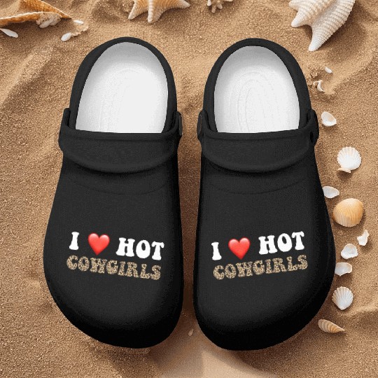 I Love Hot Cowgirls, Animal Print, Rodeo Design Nurse Clogs
