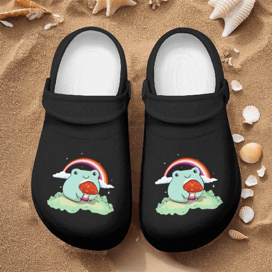 Lesbian Pride Flag Cute Frog Mushroom Subtle LGBTQ Nurse Clogs
