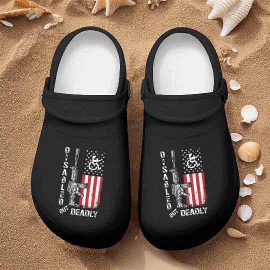 Disabled But Deadly Gun Grandpa US Flag Disability Nurse Clogs
