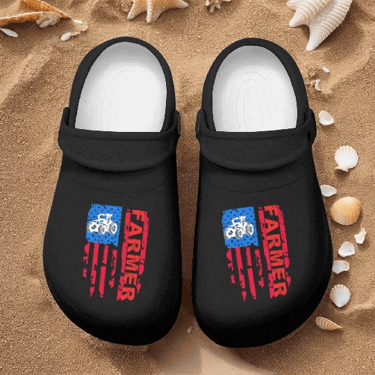 Farmer Farm USA Flag US Tractor funny mothers day Nurse Clogs