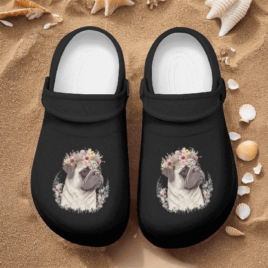 Cute Pug Flower Crown Pet Dog Breed Floral Puppy Nurse Clogs