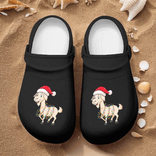 Christmas Lights Goat Wearing Xmas Hat Farmer Nurse Clogs