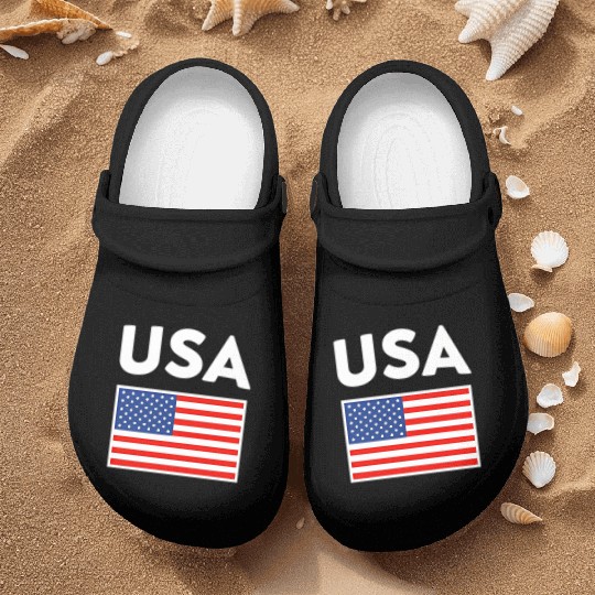 Usa Flag United States Blue Red And White Nurse Clogs