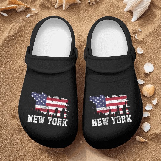 New York City Nyc Skyline Usa Flag America Nurse Clogs