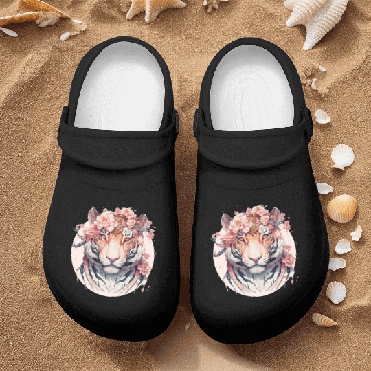 Watercolor Flower Tiger Chinese Zodiac Animal Sign Nurse Clogs