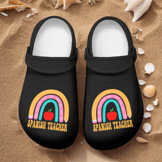Spanish Teacher Rainbow Pencil Back To School Appr Nurse Clogs