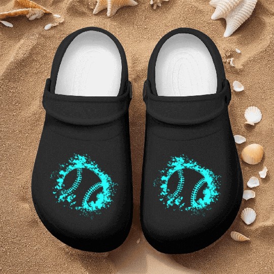 Softball Distressed Ball Teal Black Nurse Clogs