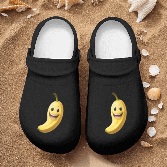 A banana with smiling face cartoon style Nurse Clogs